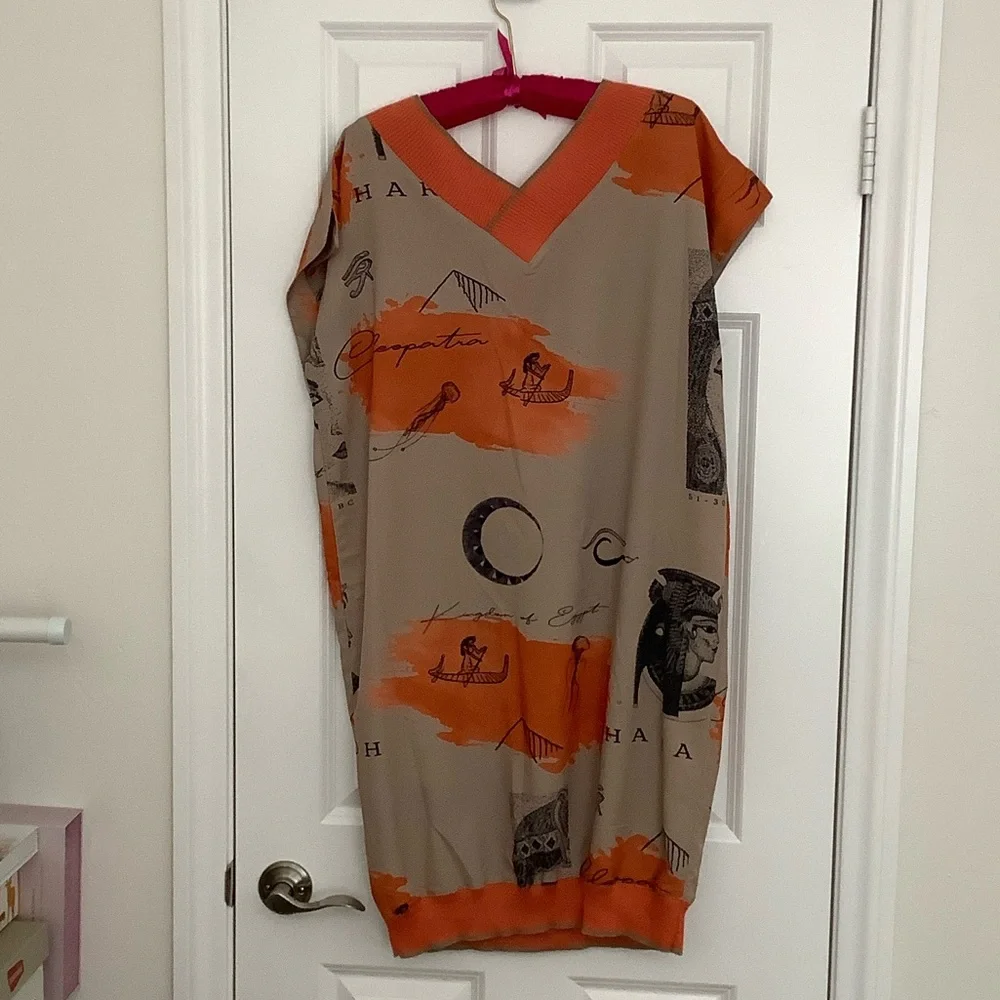 Orange and Beige Graphic Dress - Picture 2 of 6